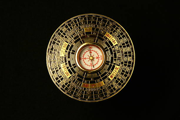 compass used by chinese fengshui practitioners to analyse a site - isolated in black